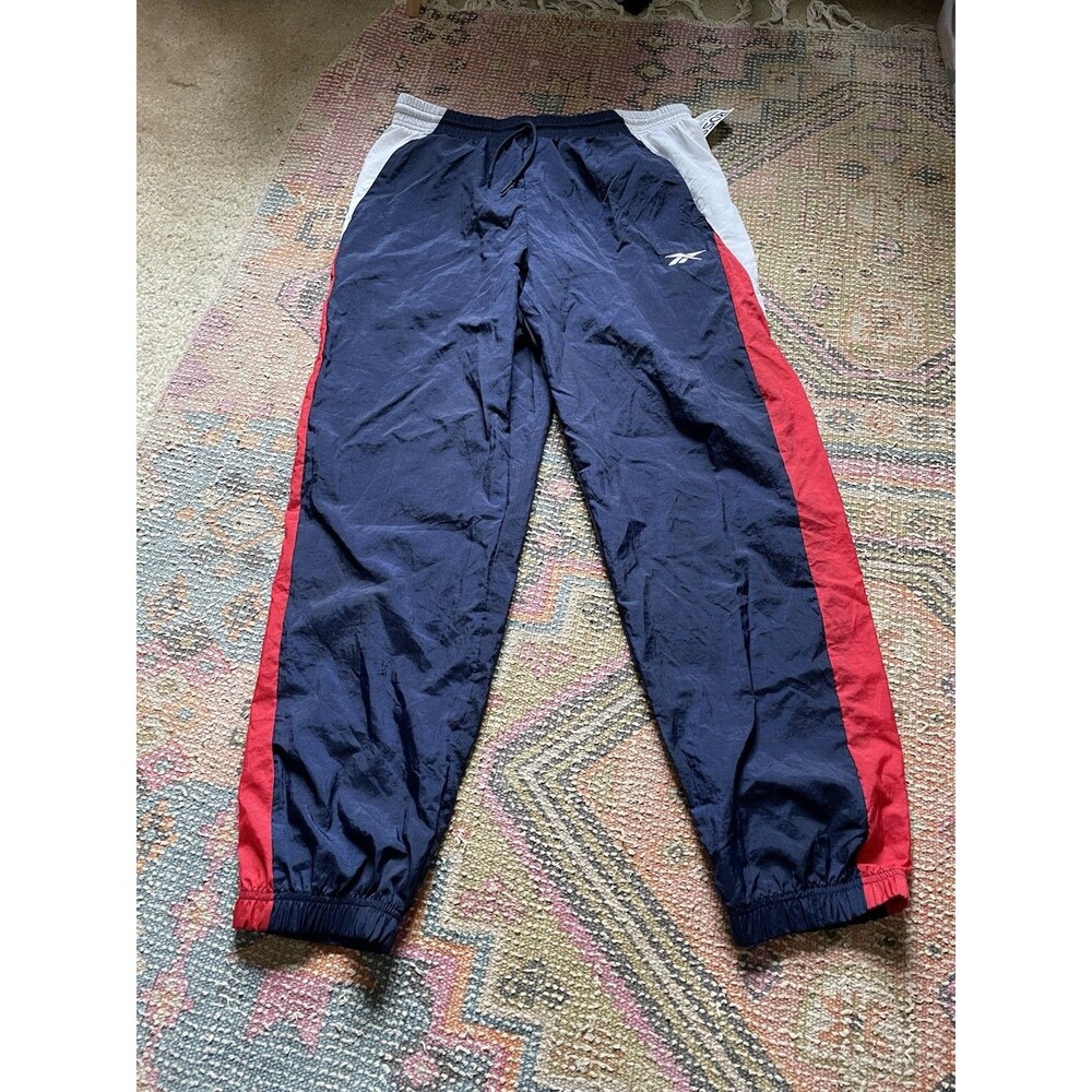 Nwt Vintage Reebok Pull-On Logo Woven Track Pants Women's L Vector Navy